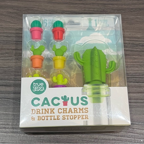 True Zoo Other - True Zoo Cactus Themed 6 Silicone Drink Charms And Bottle Stopper New Open Box